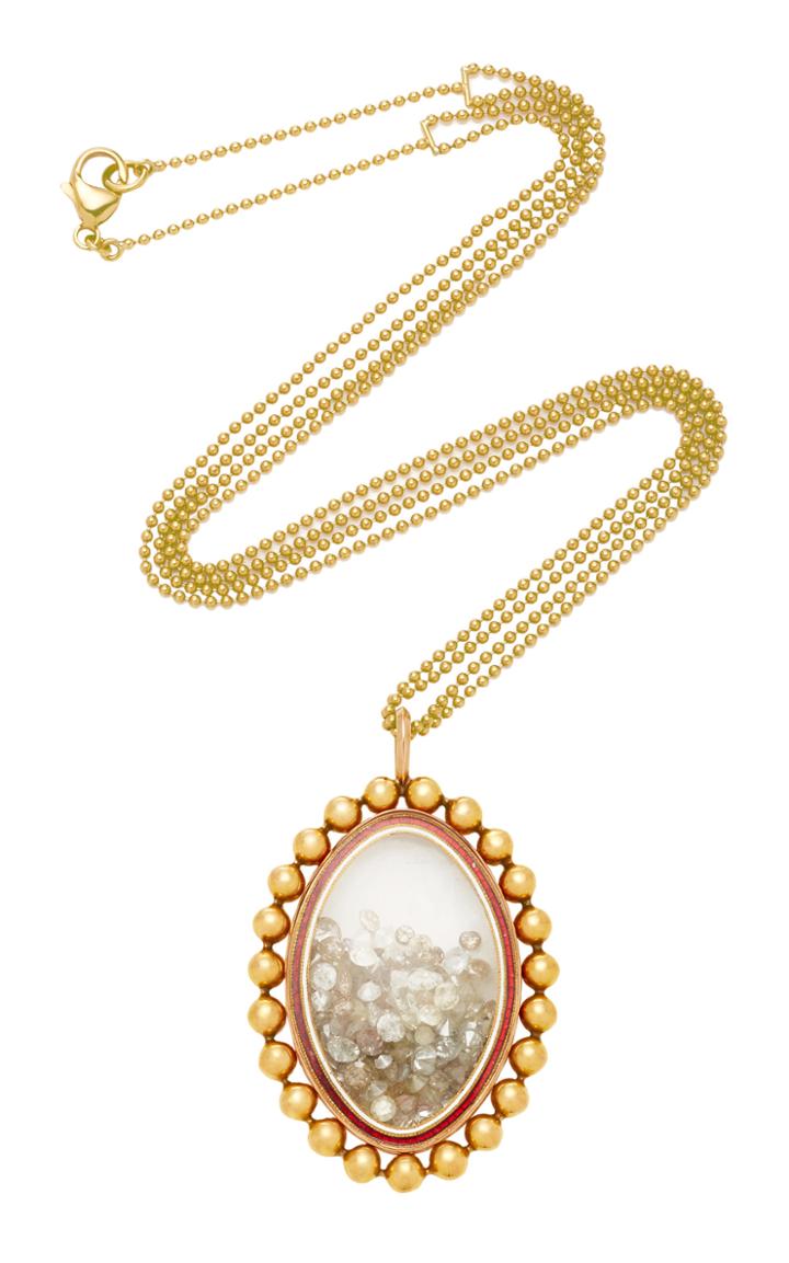 Renee Lewis One-of-a-kind Gold And Red And White Enamel Rimmed White Diamond Shake Necklace