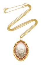 Renee Lewis One-of-a-kind Gold And Red And White Enamel Rimmed White Diamond Shake Necklace