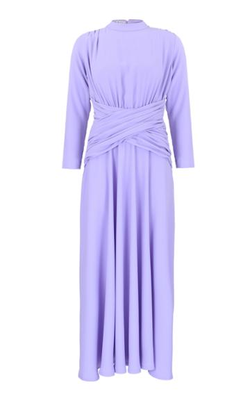 Amal Al Mulla Lavender Crepe Gathered Midi Dress