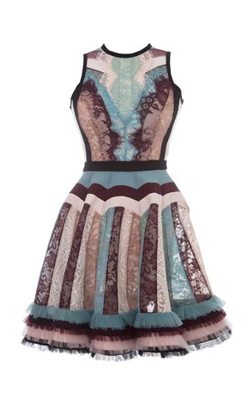 Hussein Bazaza Lace Frilled Mini Dress
