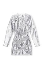 Moda Operandi Ganni Shiny Jacquard Ruched Long Sleeve Mini Dress