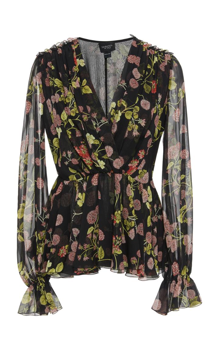 Giambattista Valli Pintucked Floral-print Silk-chiffon Blouse