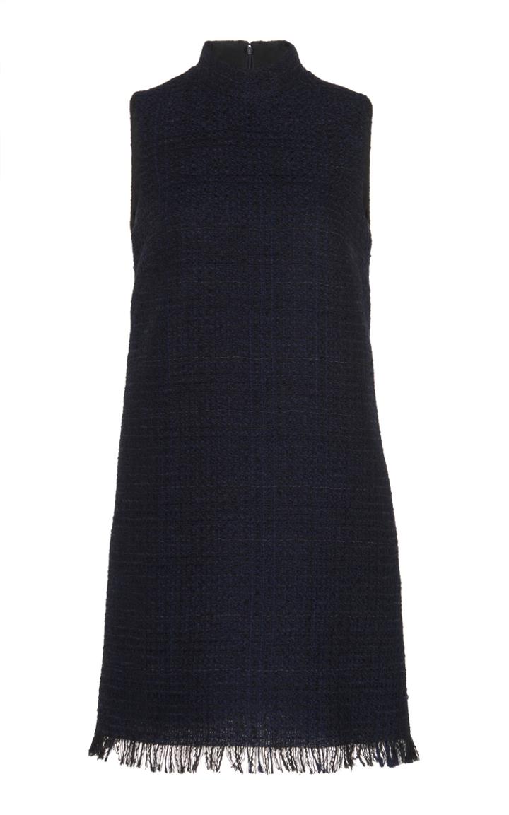 Andrew Gn Fringe-trimmed Wool-blend Crepe Dress