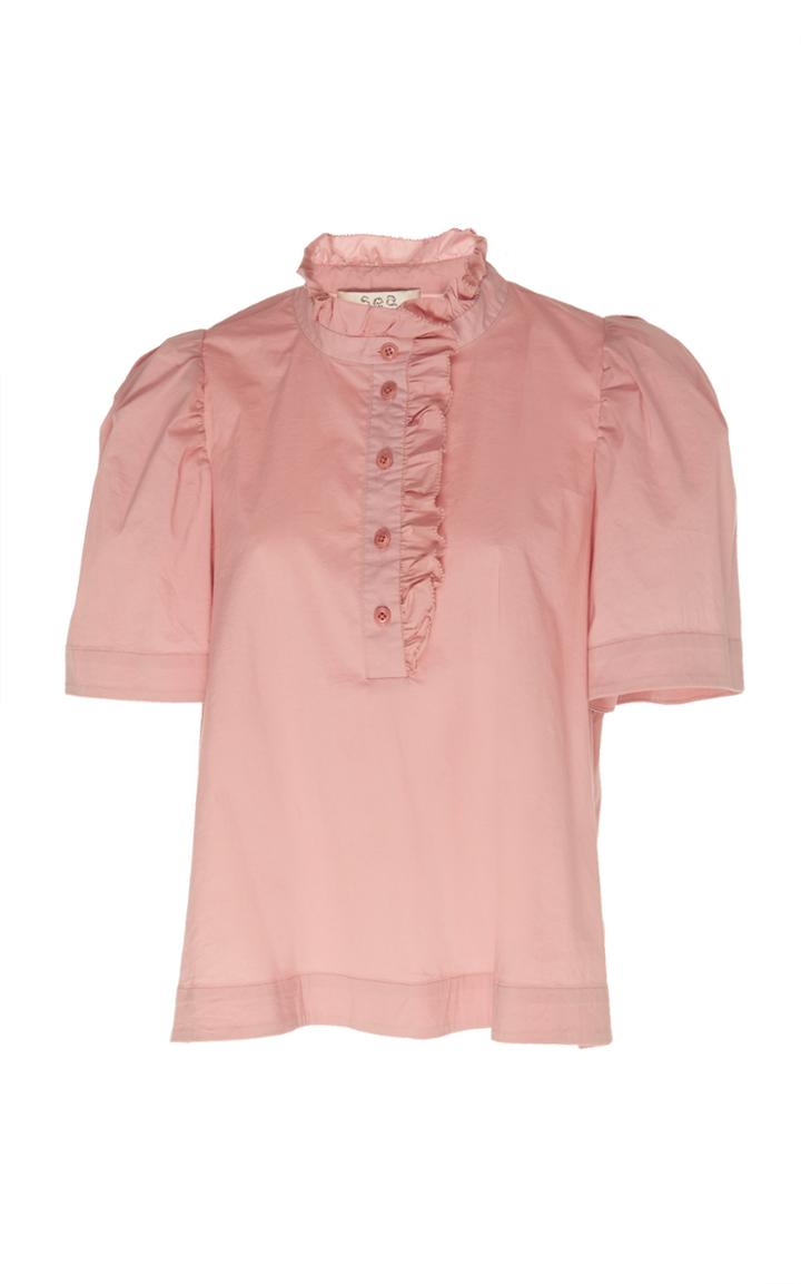Sea Ruffled Short Sleeve Blouse