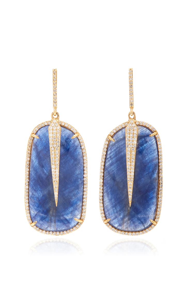 Sheryl Lowe 14k Yellow Gold Spike And Sapphire Earrings
