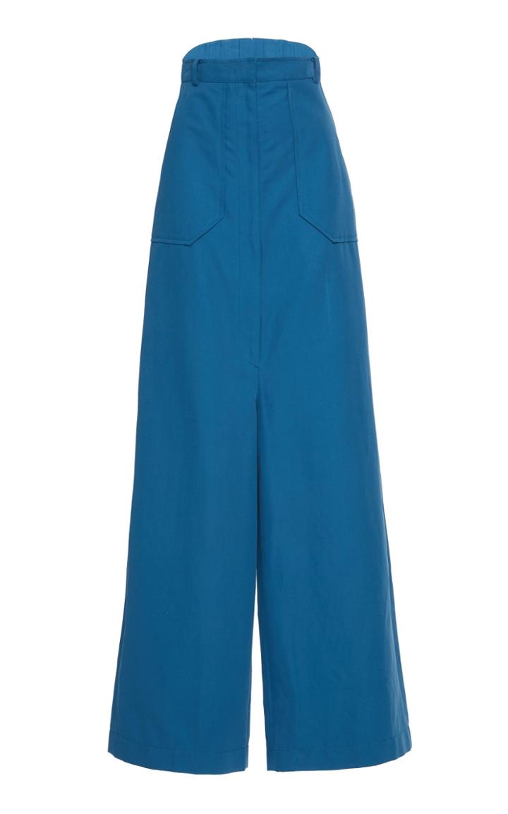 Pushbutton Wide-leg High-rise Cotton-blend Trousers