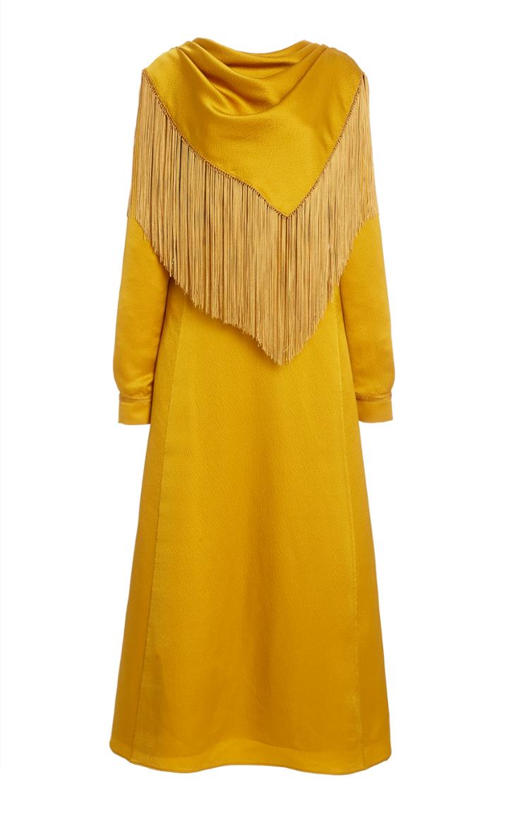 Moda Operandi Gabriela Hearst Rouge Fringed Silk Midi Scarf Dress