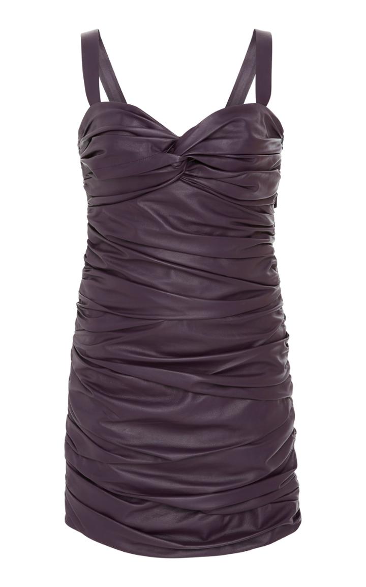 Zeynep Aray Draped Leather Mini Dress