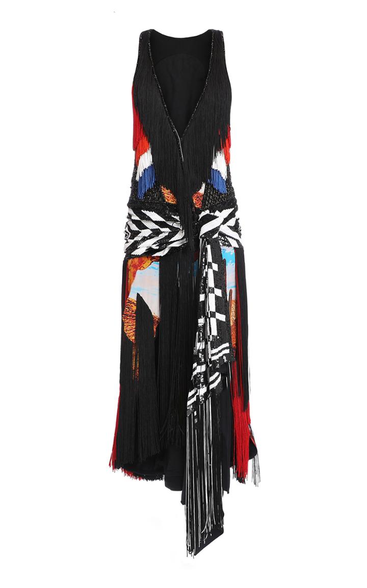 Balmain Fringed Embroidered Silk Dress