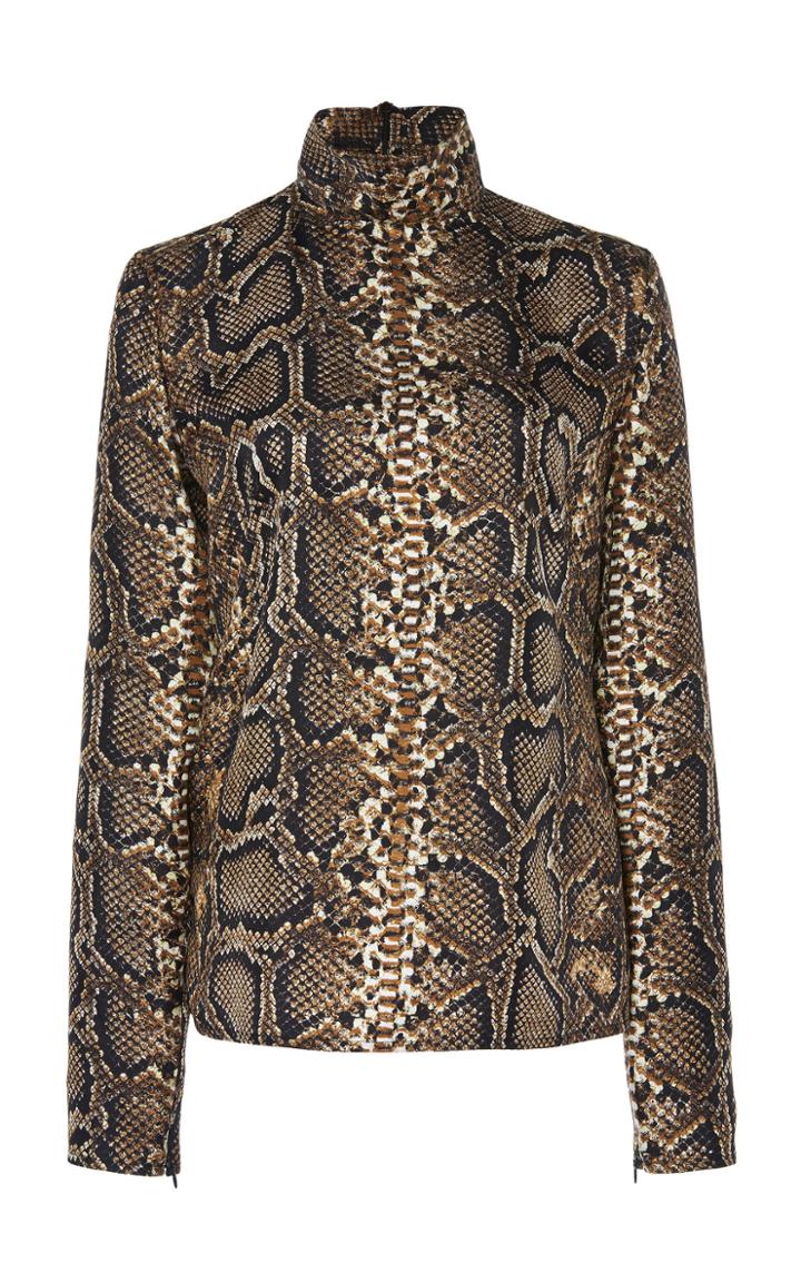 Victoria Beckham Snake-print Silk-crepe Turtleneck Top