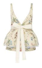 Brock Collection Bow-detailed Floral-jacquard Peplum Top
