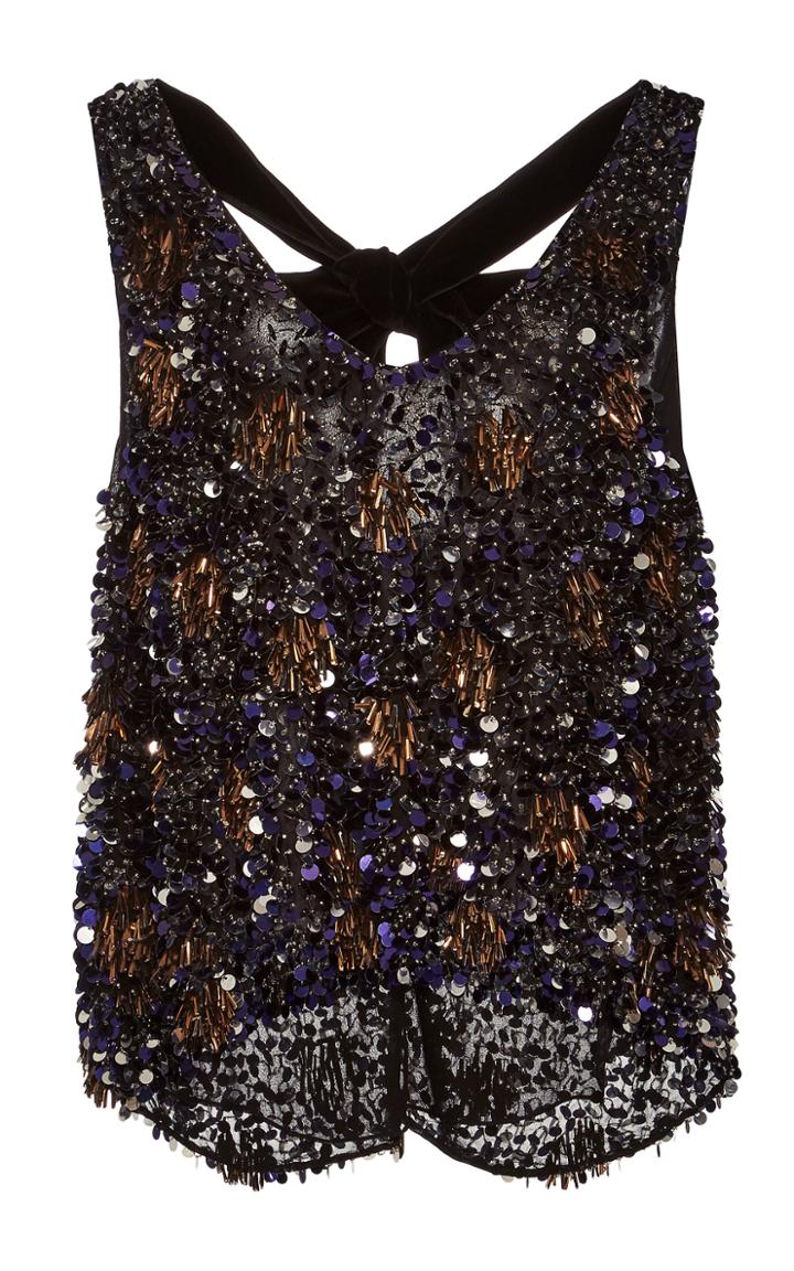 Monique Lhuillier V Neck Sequin Top