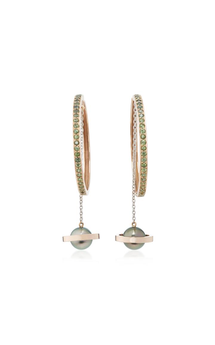Alina Abegg Saturnation 18k Rose Gold 18k White Gold Green Sapphire And Pearl Hoop Earrings