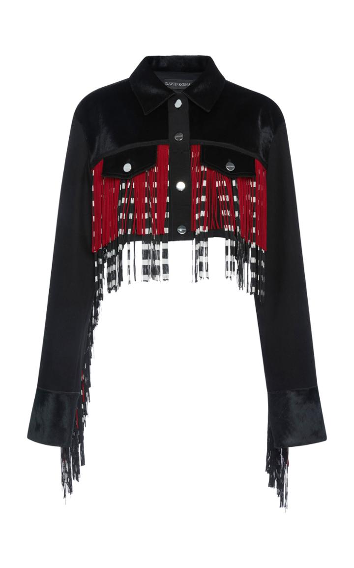 David Koma Mixed Fringe Cropped Jacket