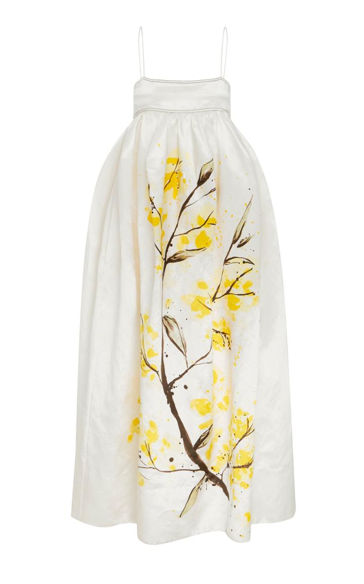 Aje Mimosa Printed Linen And Silk-blend Satin Gown