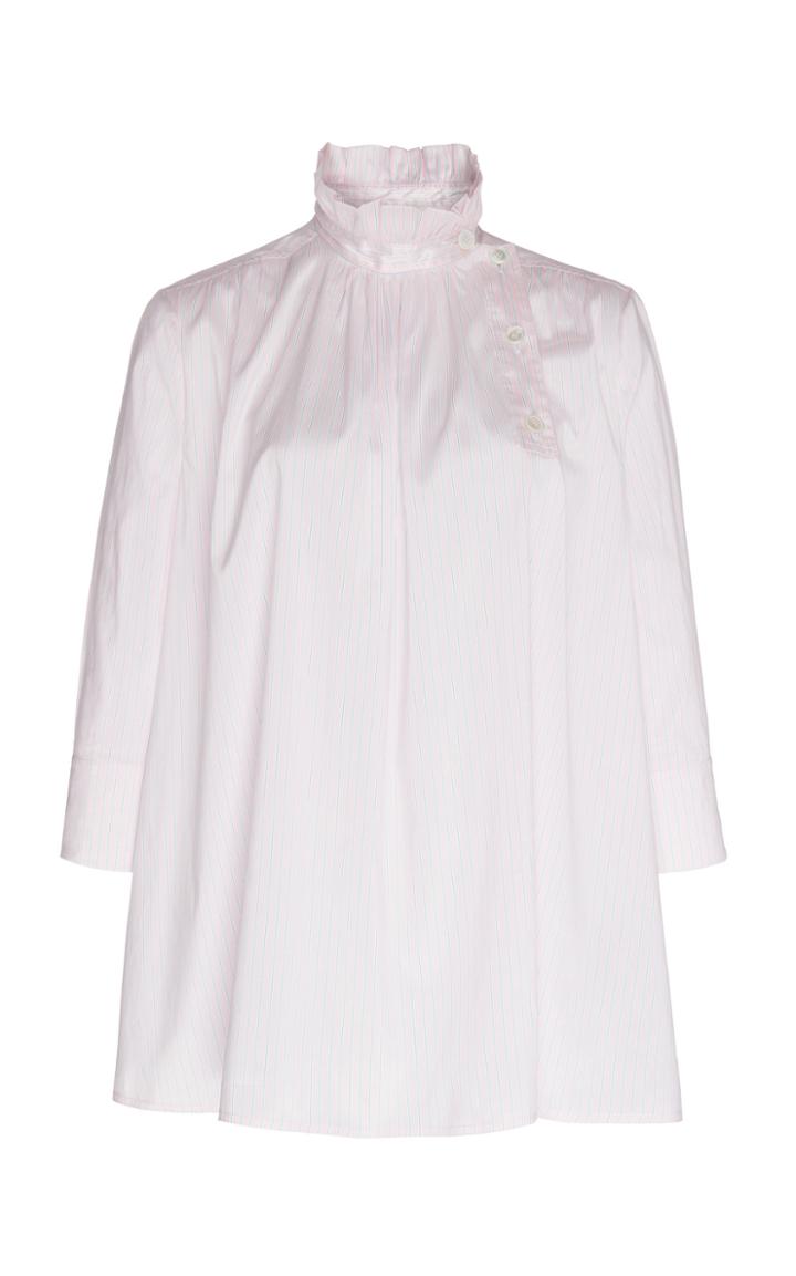 Calvin Klein 205w39nyc Flared Cotton Blend Top With Ruched Collar