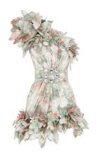Raisa Vanessa Floral Printed One Shouldered Mini Dress With Buckle