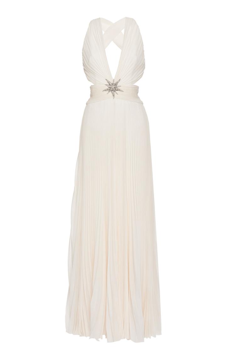 Dundas Cutout Pleated Halter Silk Dress
