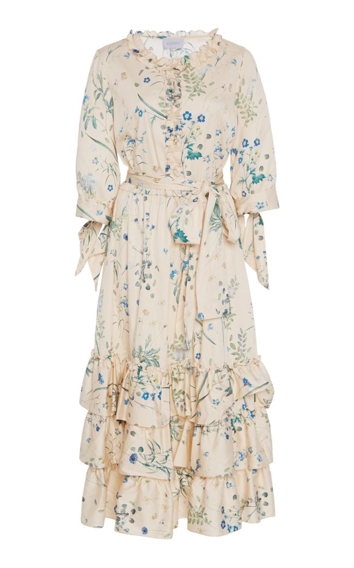 Luisa Beccaria Tiered Floral Midi Dress