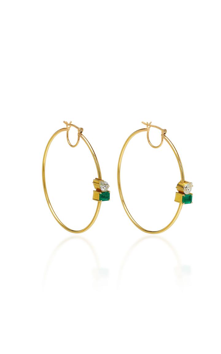 Jemma Wynne One Of A Kind Emerald And Diamond Station Hoop Earrings
