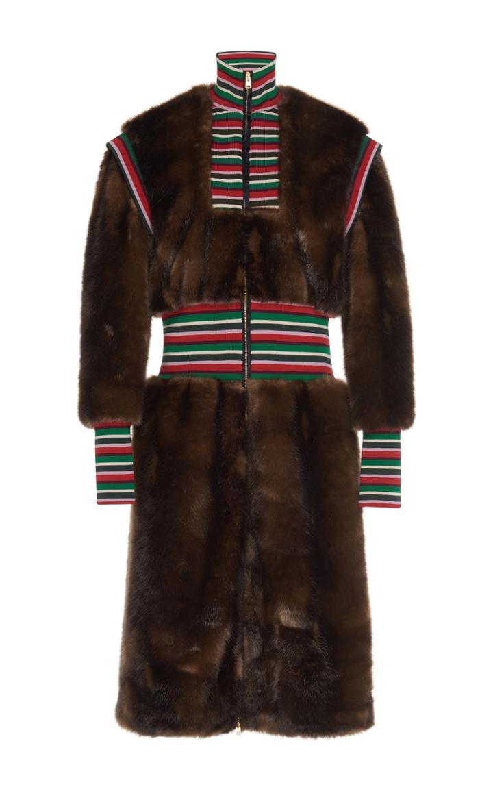 Stella Jean Striped Combo Faux Fur Coat