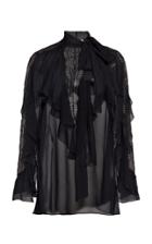 Alberta Ferretti Embroidered Ruffled Silk Blouse