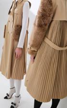 Huishan Zhang Lori Plisse Trench Dress With Faux Fur Pockets