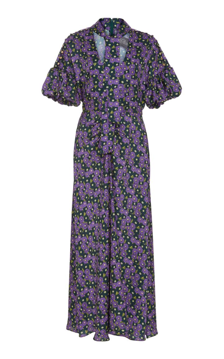 Lela Rose Tie Neck Dress With Puff Sleeve