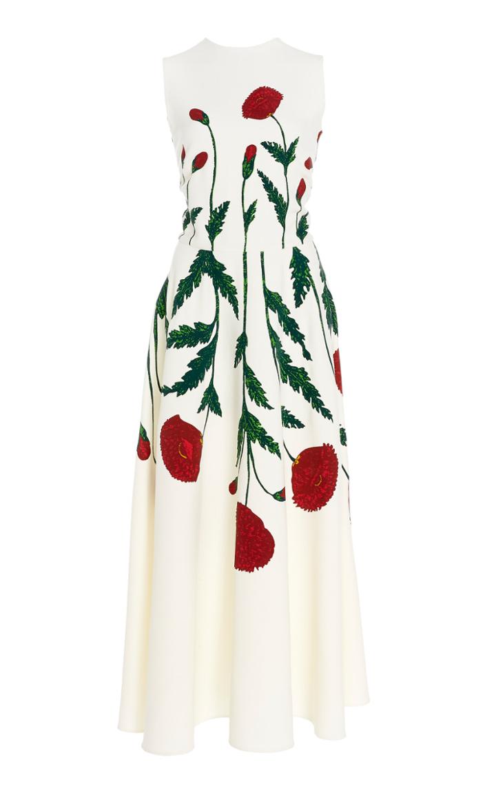 Oscar De La Renta Poppy Wool-blend Midi Dress