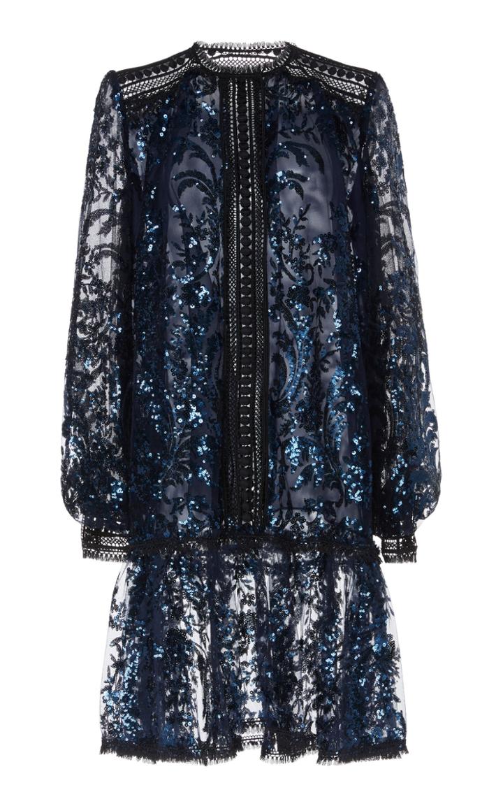 Naeem Khan Eyelet-trim Sequined Shift Dress