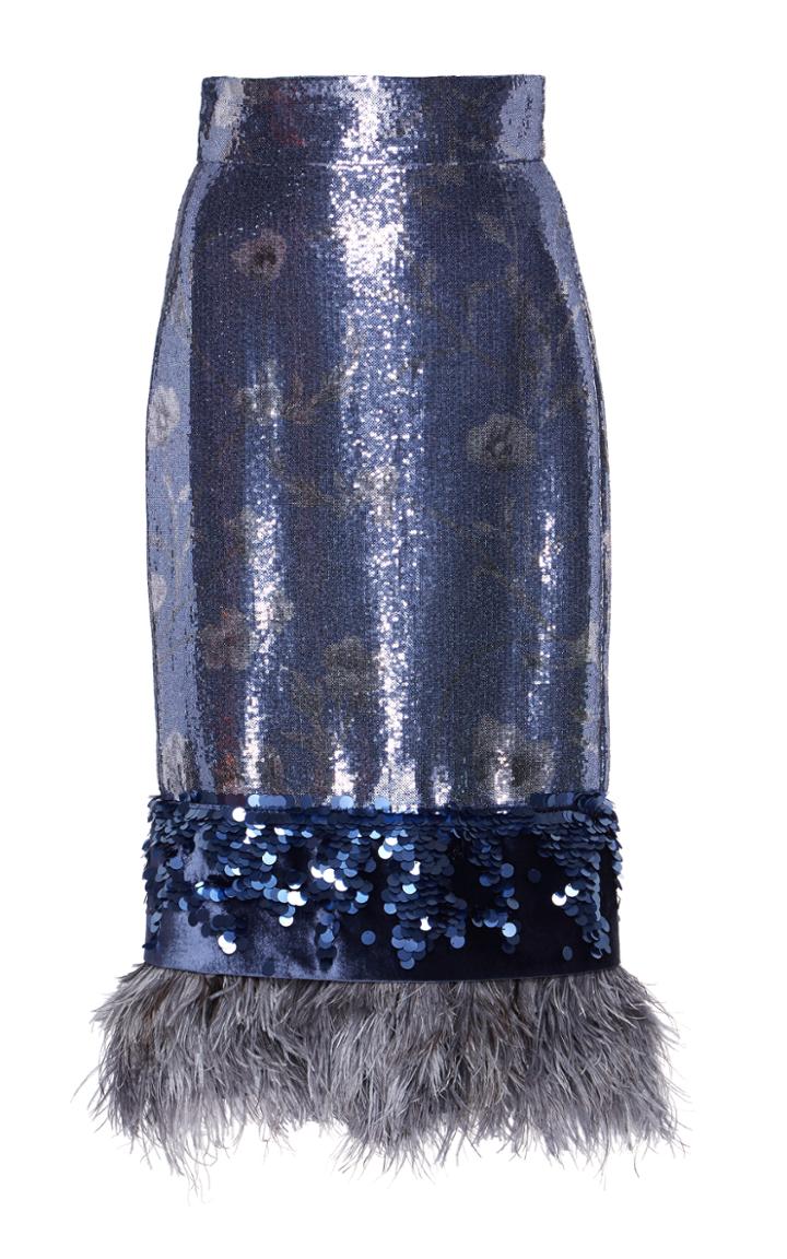 Johanna Ortiz Aquaviva Feather Hem Sequin Skirt