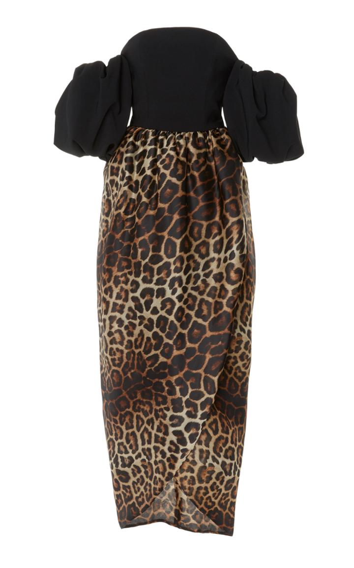 Christian Siriano Contrast Off-the-shoulder Leopard Organza Dress