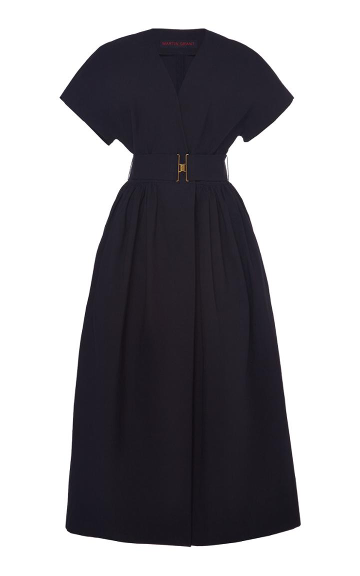 Martin Grant Belted V-neck Cotton Dress