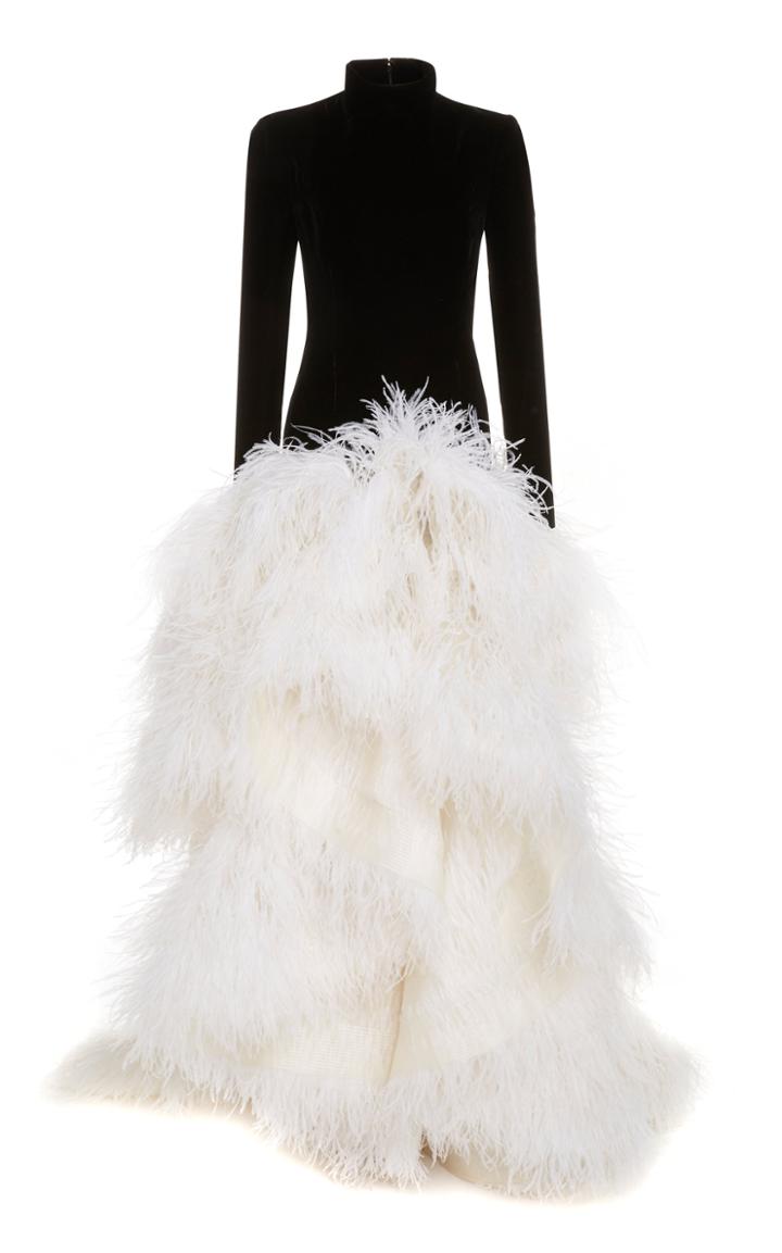 Moda Operandi Oscar De La Renta Feather Hem Velvet Gown