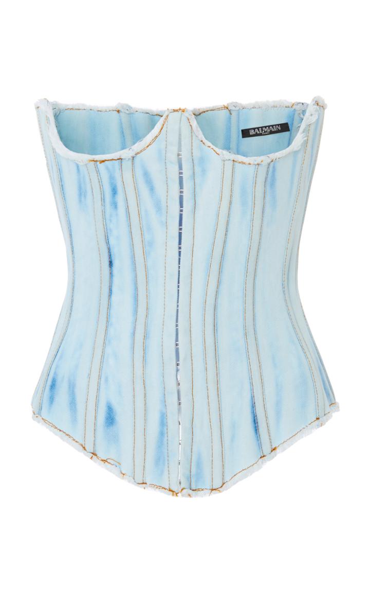 Balmain Bleached Denim Corset Top