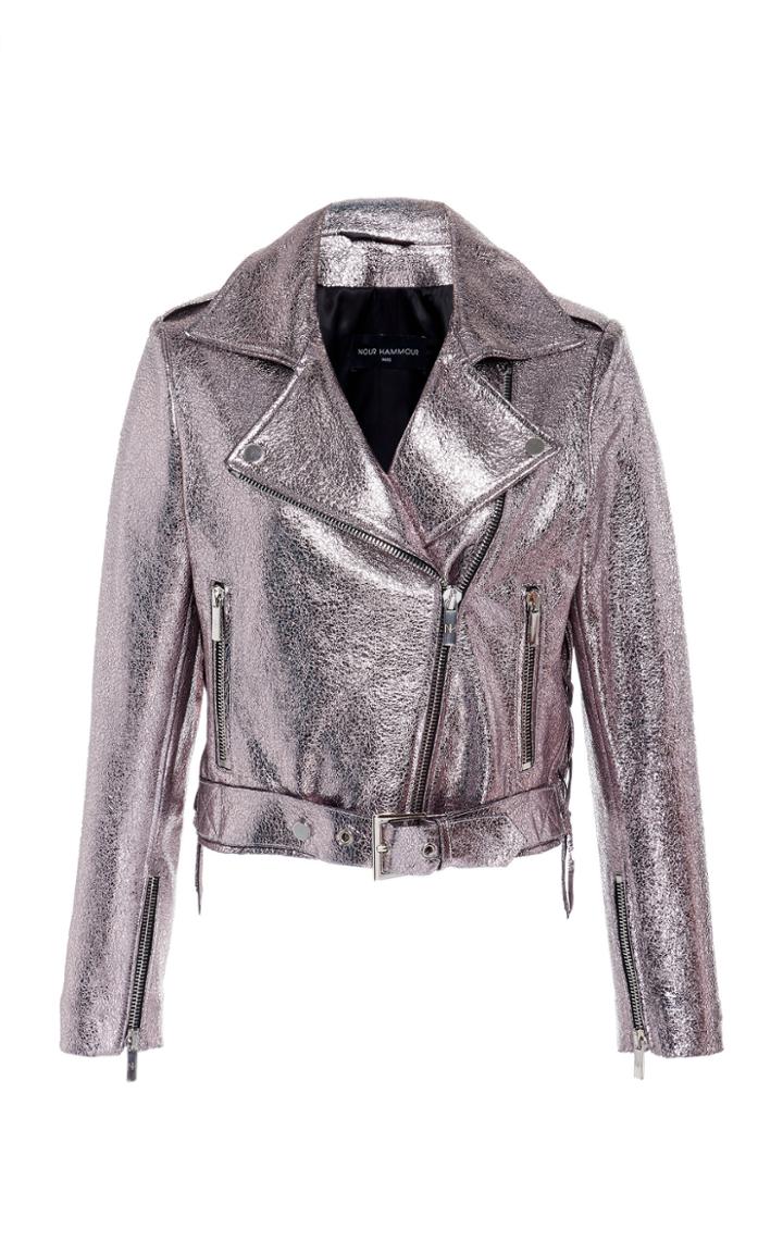 Nour Hammour Daphne Metallic Leather Jacket