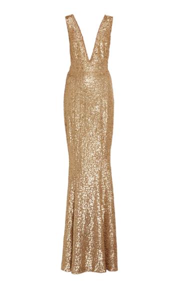 Michael Kors Collection Gold Lace Paillette Gown