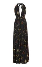 Oscar De La Renta Floral Printed Silk Halter Gown