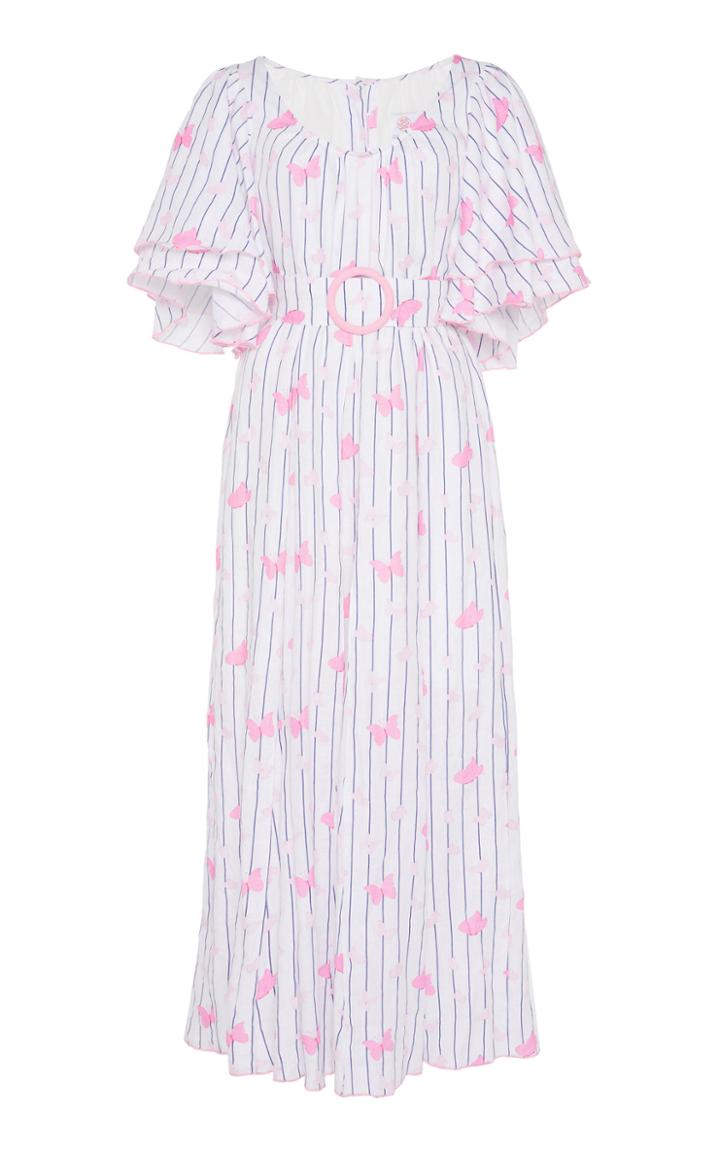 Gl Hrgel Belted Printed Linen Maxi Dress Size: S