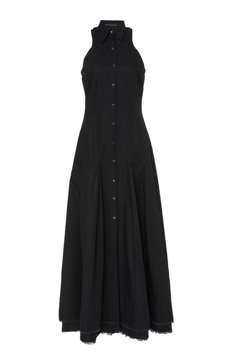 Brandon Maxwell Frayed Cotton-poplin Maxi Dress