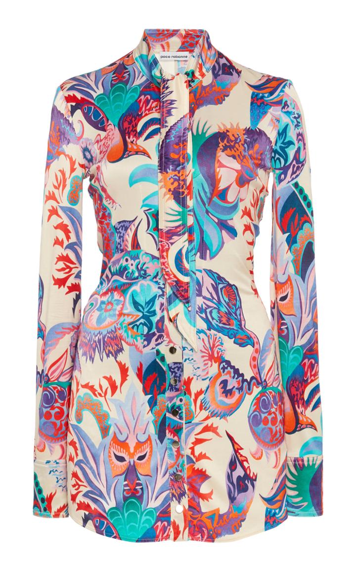 Moda Operandi Paco Rabanne Printed Faille Tie-neck Shirt Size: 34