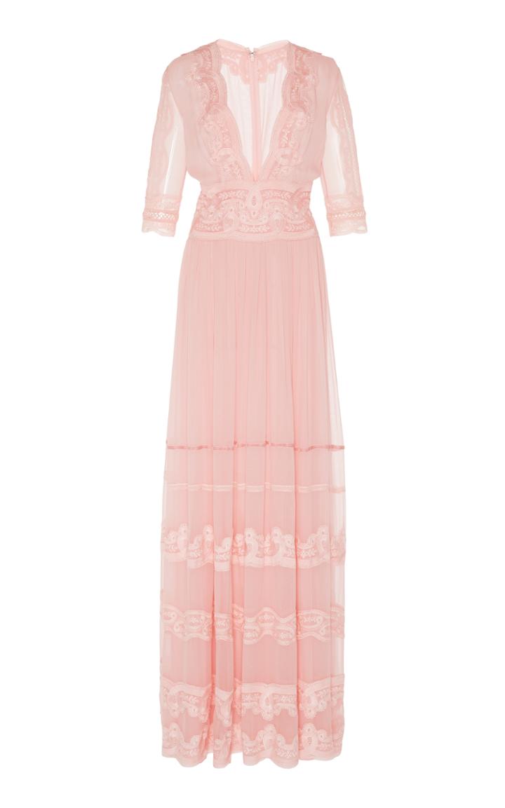 Costarellos Mesh V-neck Long Dress