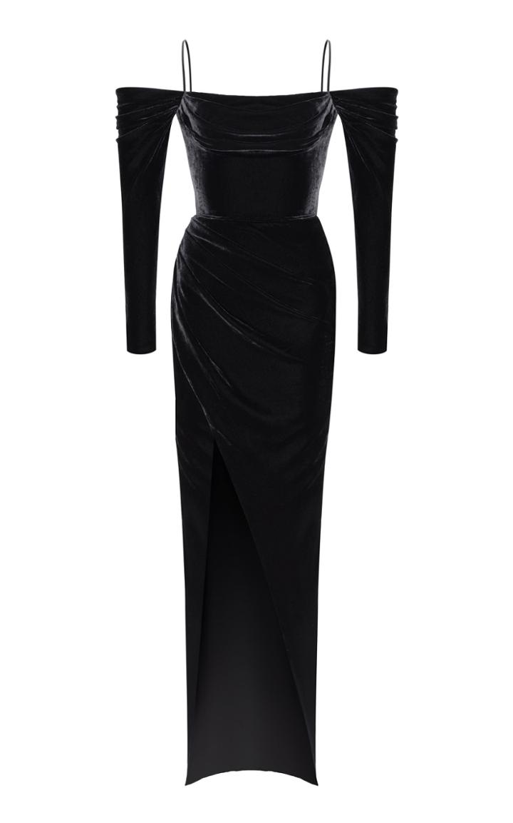 Rasario Cold Shoulder Silk-blend Velvet Corset Gown