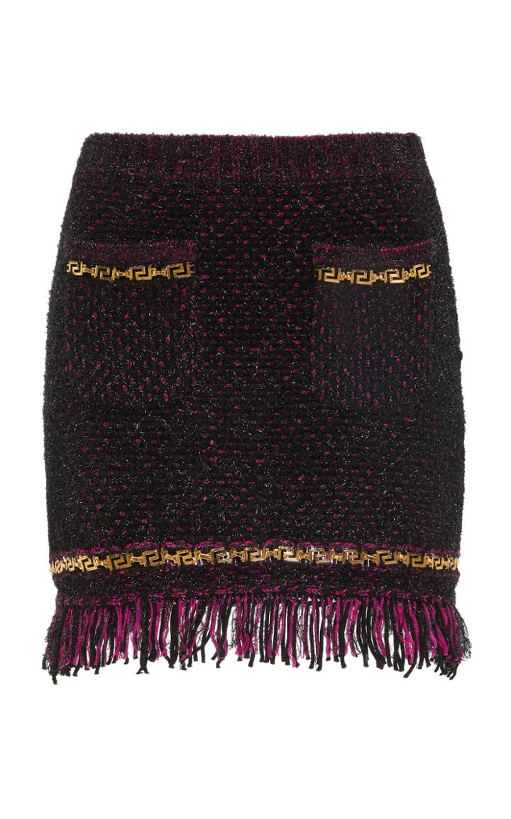 Versace Fringe Hem Tweed Skirt