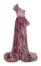 Moda Operandi Pamella Roland Feather-trimmed Sequined Tulle One-shoulder Gown