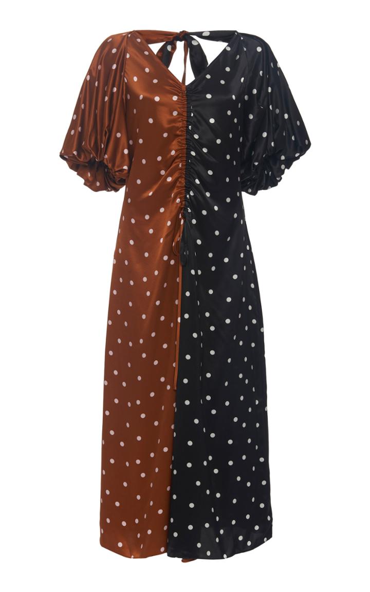 Lee Mathews Talulah Two-tone Polka-dot Silk Dress