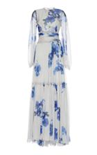 Costarellos Tiered Printed Chiffon Gown