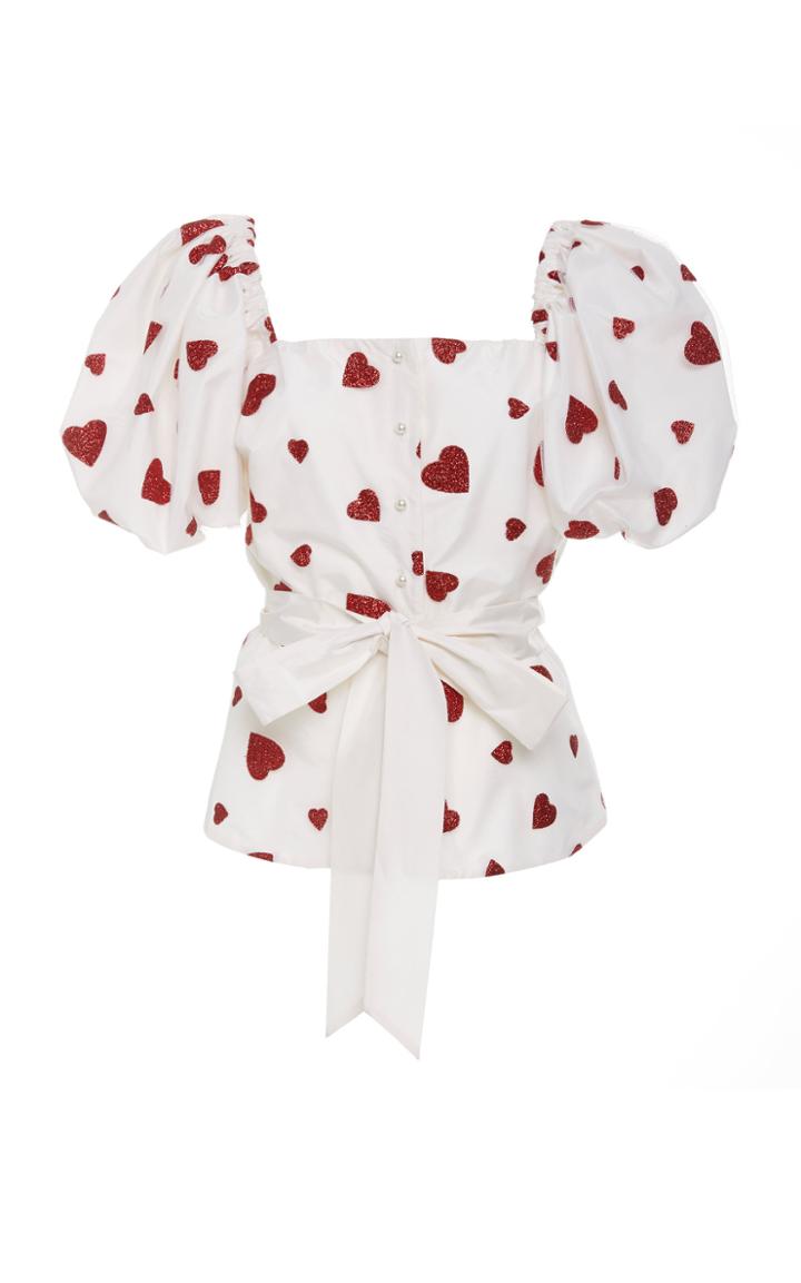 Rodarte Glittered Heart-patterned Belted Tulle Blouse