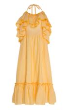 Moda Operandi Gl Hrgel Ruffled Linen Open-back Midi Dress Size: Xs