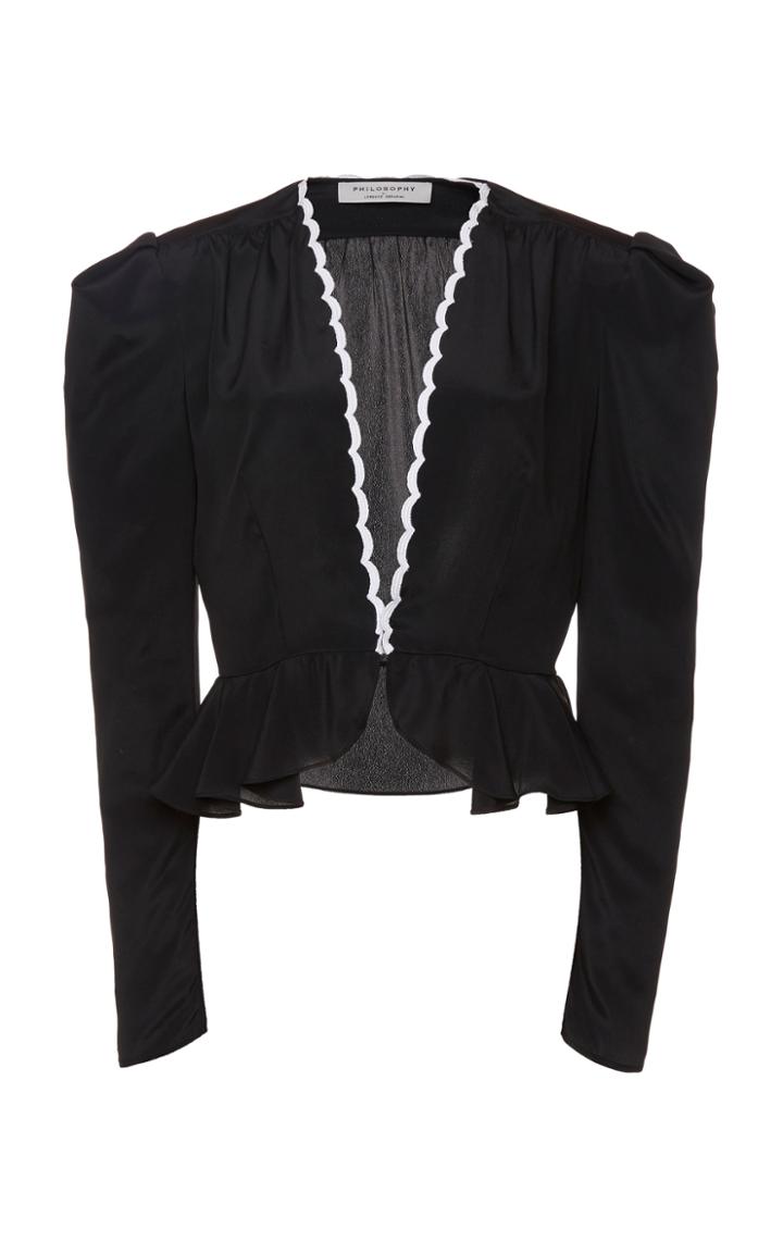 Moda Operandi Philosophy Di Lorenzo Serafini Crepe De Chine Peplum Blouse Size: 36